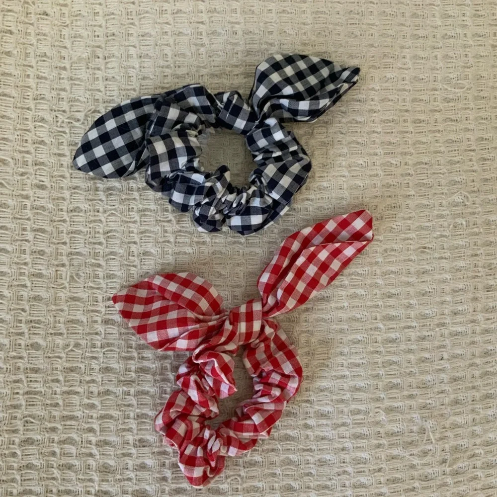 Free People Red & Black Gingham Checkered Bow Scrunchie Hair Tie Set 2 Pack